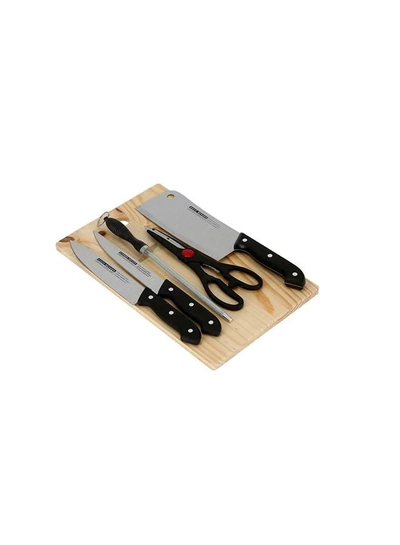 DELCASA 5-Piece Knife Set With Wooden Cutting Board Multicolour 3.6x22.3cm-0