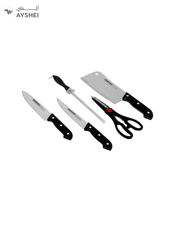 DELCASA 5-Piece Knife Set With Wooden Cutting Board Multicolour 3.6x22.3cm