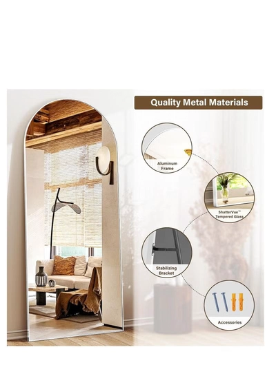 Y&D Thickening Arched Full Length Mirror with Stand-Silver Floor Length Mirror Metal Framed for Wall Mounted Body Mirror Leaning Full Body Mirror Entryway Dressing Mirror for Living Room Bedroom-5