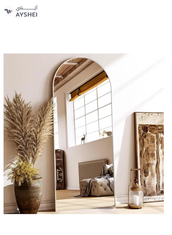 Y&D Thickening Arched Full Length Mirror with Stand-Silver Floor Length Mirror Metal Framed for Wall Mounted Body Mirror Leaning Full Body Mirror Entryway Dressing Mirror for Living Room Bedroom