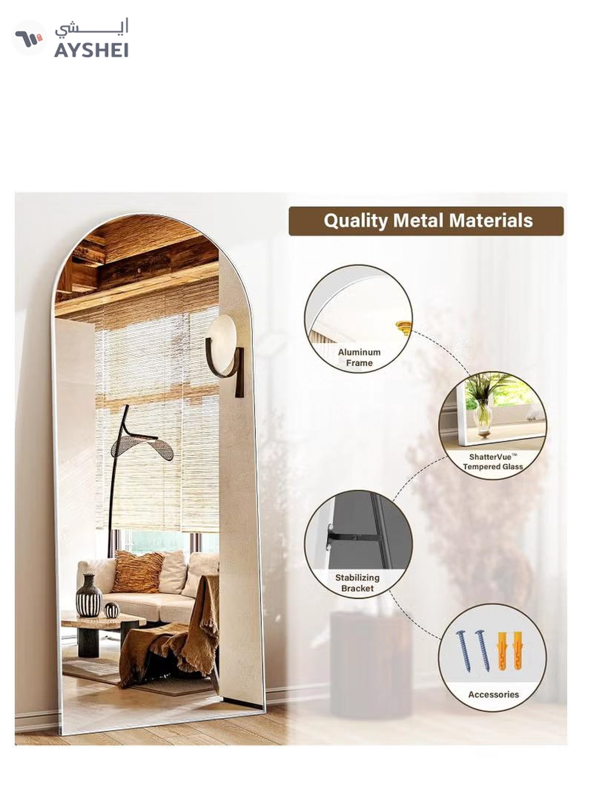 Y&D Thickening Arched Full Length Mirror with Stand-Silver Floor Length Mirror Metal Framed for Wall Mounted Body Mirror Leaning Full Body Mirror Entryway Dressing Mirror for Living Room Bedroom-5-5