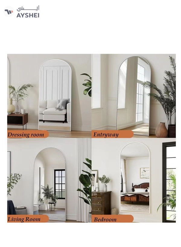 Y&D Thickening Arched Full Length Mirror with Stand-Silver Floor Length Mirror Metal Framed for Wall Mounted Body Mirror Leaning Full Body Mirror Entryway Dressing Mirror for Living Room Bedroom