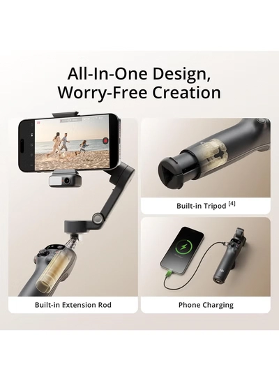 dji Osmo Mobile 7P Gimbal Stabilizer for iPhone, Android, Native Tracking, Lighting, 3-Axis Phone Gimbal, Quick Launch, One-Tap Edit, Built-in Extension Rod & Tripod, 10hrs Use, Phone Charging Black-3