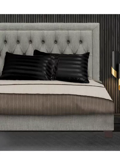 Set of 2 Black Satin Stripe Pillow Covers Featuring 300 Thread Count, 1cm Satin Stripe, Envelope Closure, Cool, Breathable & Premium Quality-6
