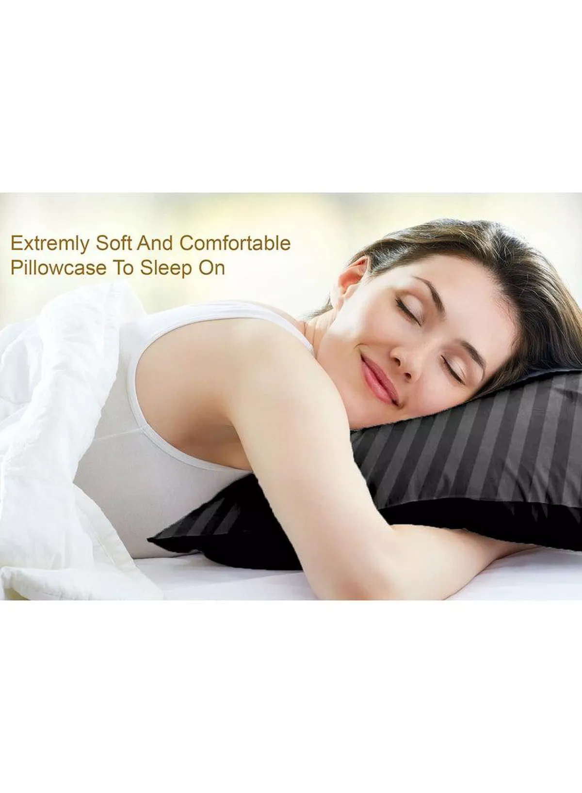 Set of 2 Black Satin Stripe Pillow Covers Featuring 300 Thread Count, 1cm Satin Stripe, Envelope Closure, Cool, Breathable & Premium Quality-3-3