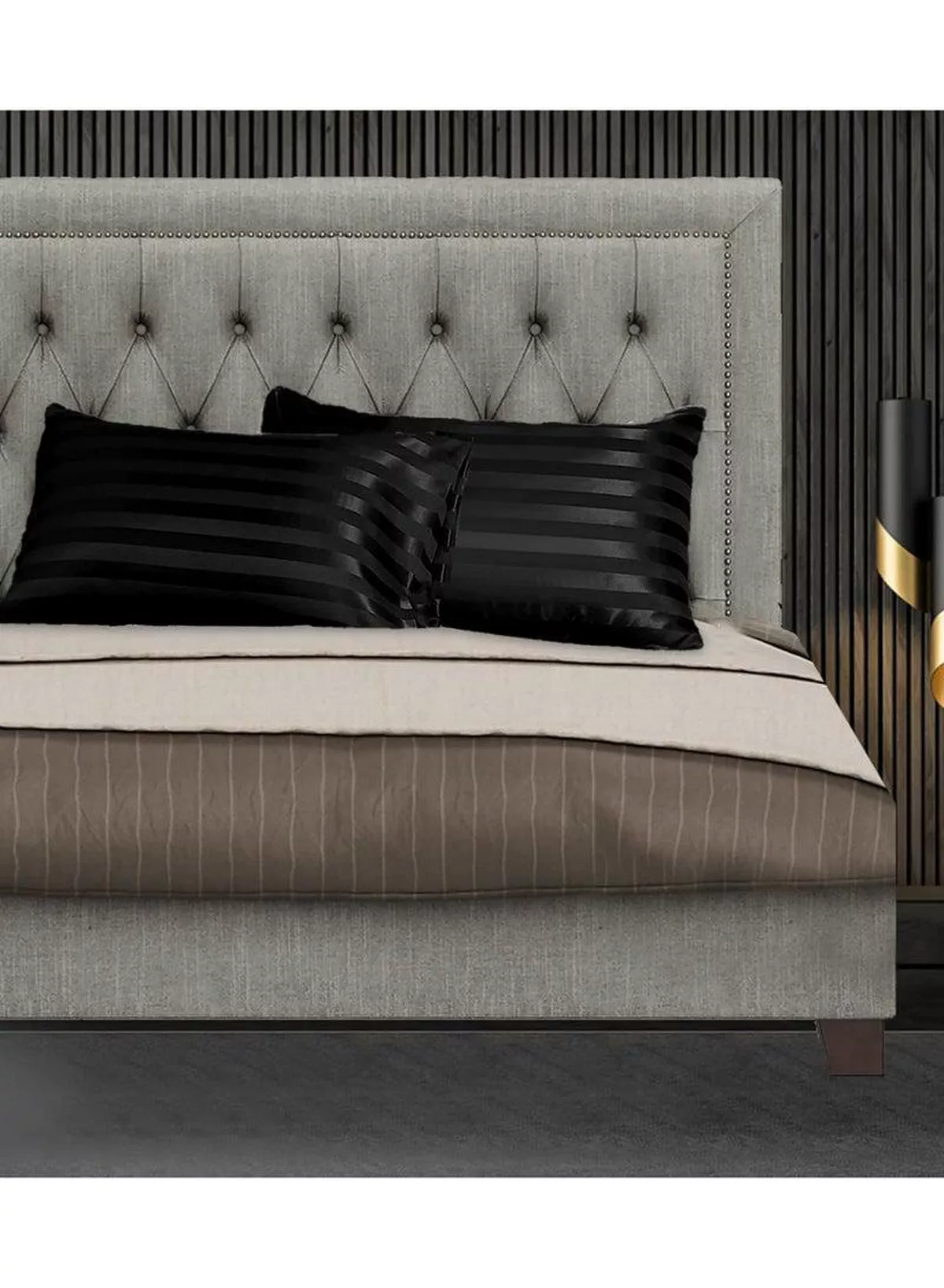 Set of 2 Black Satin Stripe Pillow Covers Featuring 300 Thread Count, 1cm Satin Stripe, Envelope Closure, Cool, Breathable & Premium Quality-6-6