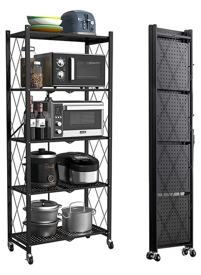 DubaiGallery Foldable Storage Shelves 5 Tier, Storage Racks Kitchen Cabinet, Shelf Storage Multipurpose Rack -0