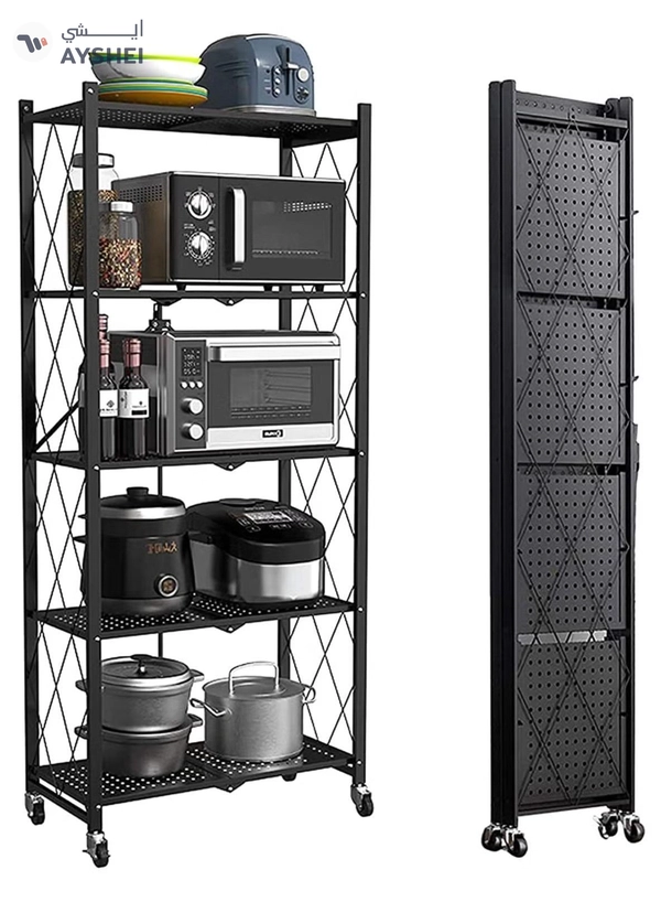 DubaiGallery Foldable Storage Shelves 5 Tier, Storage Racks Kitchen Cabinet, Shelf Storage Multipurpose Rack 