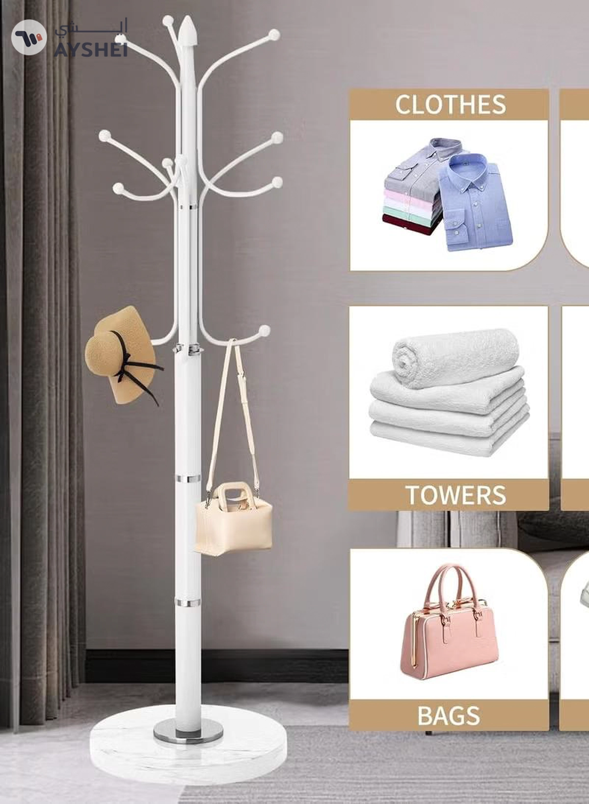 DubaiGallery Coat Stands Coat Racks Metal Coat Rack Coat Stand Metal Hat Coat Stand Heavy Bedroom Hallway Free Standing Clothes Hat Rack Hangers Free-Standing Hanger Rack-2-2