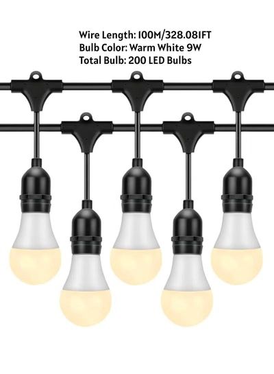 Yuwell Outdoor Waterproof IP65 Led String Lights E27 Holder 100 Meter Bulb Holder Wire With 200 LED Bulbs 9W Warm White With EU Plug Solar Bulb Holder For Ramadan Decoration Lights And Outdoor Decoration Light Hanging Light String Wire Ramadan Light For Commercial Patio Garden & Porch Yard-1