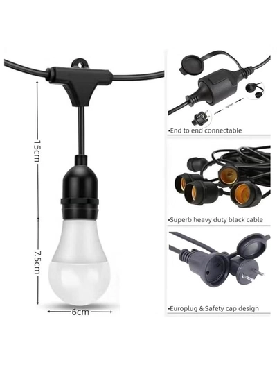 Yuwell Outdoor Waterproof IP65 Led String Lights E27 Holder 100 Meter Bulb Holder Wire With 200 LED Bulbs 9W Warm White With EU Plug Solar Bulb Holder For Ramadan Decoration Lights And Outdoor Decoration Light Hanging Light String Wire Ramadan Light For Commercial Patio Garden & Porch Yard-2