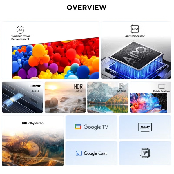 TCL 75-Inch P6K LED 4K UHD HDR Smart TV | Google TV, 60Hz, HDR 10, AiPQ Processor, Dolby Audio, MEMC, HDMI 2.1, Bluetooth 5.2, WiFi 5, Bezel-less Design, (2025 Model) 75P6K Black