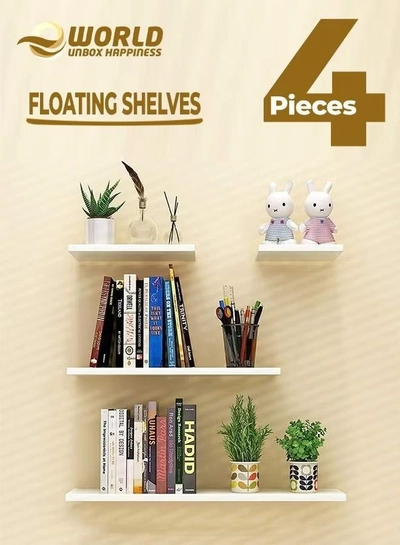 Eworld Set of 4 Floating Shelves, Stylish Wall Mounted Ledges-0