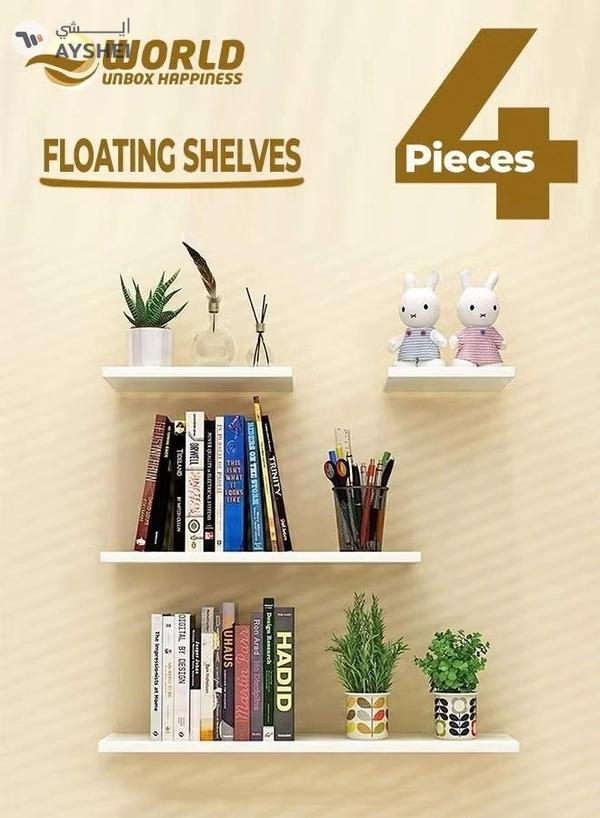 Eworld Set of 4 Floating Shelves, Stylish Wall Mounted Ledges