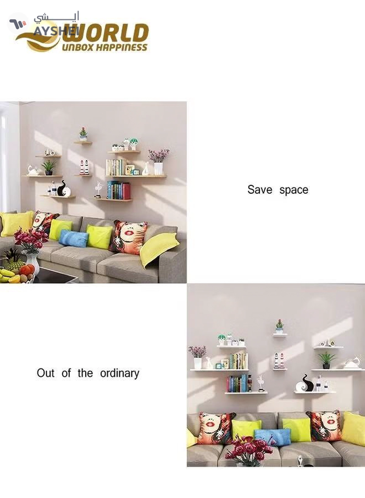 Eworld Set of 4 Floating Shelves, Stylish Wall Mounted Ledges-4-4