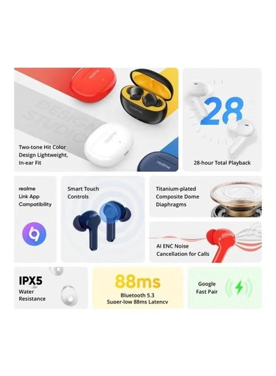 realme Buds T100 True Wireless Earbuds With AI Noise Cancelling Blue-1