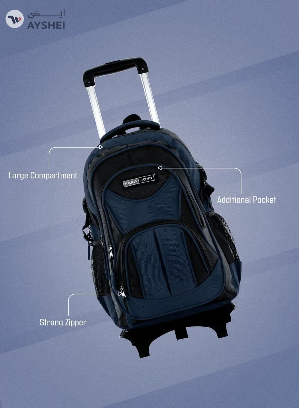 PARAJOHN 2 Wheel Trolley backpack 18 inches Navy-3-3