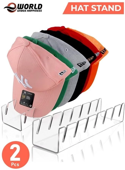 Eworld 2 Piece Acrylic Hat Stand for Baseball Caps, No Installation Organizer for 14 Caps-0