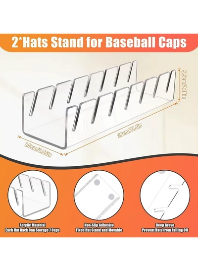 Eworld 2 Piece Acrylic Hat Stand for Baseball Caps, No Installation Organizer for 14 Caps-1