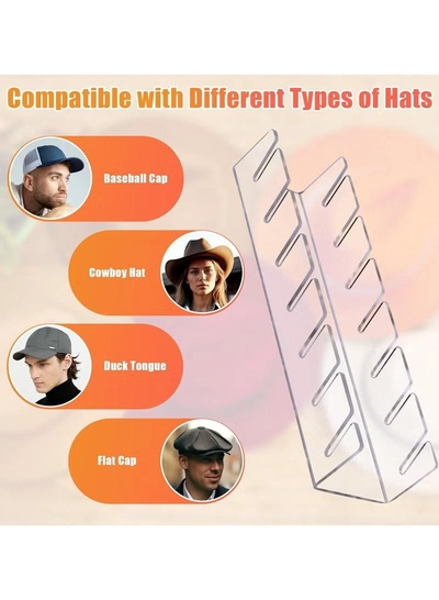 Eworld 2 Piece Acrylic Hat Stand for Baseball Caps, No Installation Organizer for 14 Caps-3