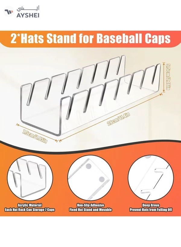 Eworld 2 Piece Acrylic Hat Stand for Baseball Caps, No Installation Organizer for 14 Caps