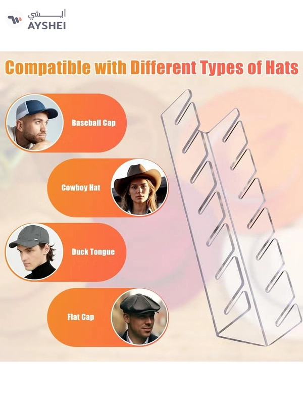 Eworld 2 Piece Acrylic Hat Stand for Baseball Caps, No Installation Organizer for 14 Caps