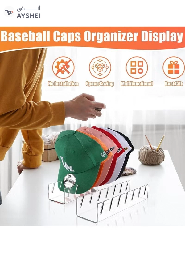 Eworld 2 Piece Acrylic Hat Stand for Baseball Caps, No Installation Organizer for 14 Caps