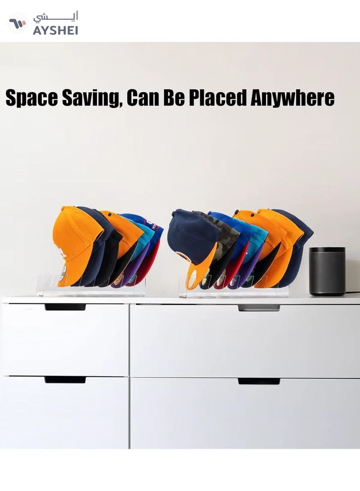 Eworld 2 Piece Acrylic Hat Stand for Baseball Caps, No Installation Organizer for 14 Caps-6-6