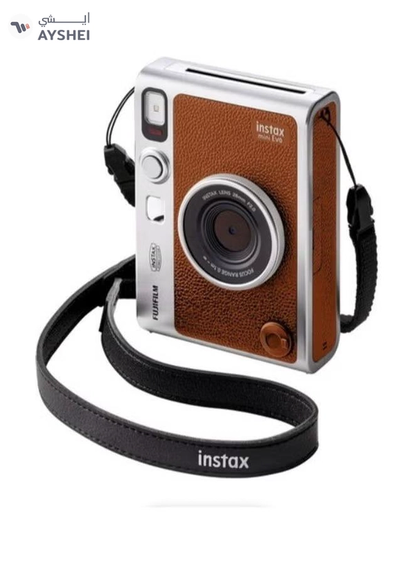 FUJIFILM Instax Mini EVO Hybrid Instant Camera – Brown (USB-C) | Instant Print with Digital Preview, Creative Modes & Built-In Selfie Mirror