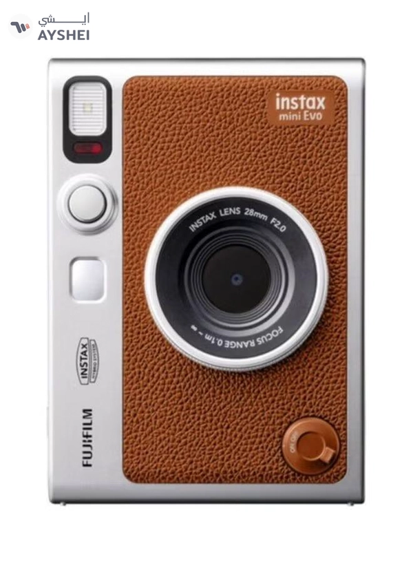 FUJIFILM Instax Mini EVO Hybrid Instant Camera – Brown (USB-C) | Instant Print with Digital Preview, Creative Modes & Built-In Selfie Mirror