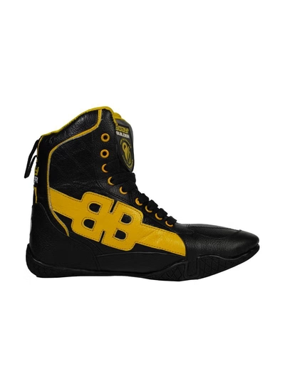 Body Builder Ultimate Athletic Shoes - Genuine Leather, Shoes for Bodybuilding and Weightlifting, Black and Yellow, 41 EU-0