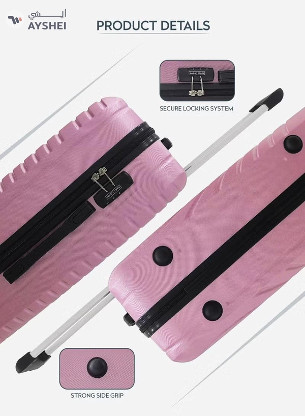 PARAJOHN Circles Series Set of 3 Luggage | Lightweight Small 10KG, Medium 20KG & Large 30KG ABS 4 Wheels Trolley Hardsided Travel Suitcase - Pink
