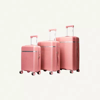 British Traveller 3-Piece Polypropylene Luggage Set | 20”, 24”, 28” Lightweight Suitcases with 360° Spinner Wheels, TSA Lock, Water & Scratch Resistant | Durable Hard Shell Trolley Bags with Telescopic Handle - Pink-0