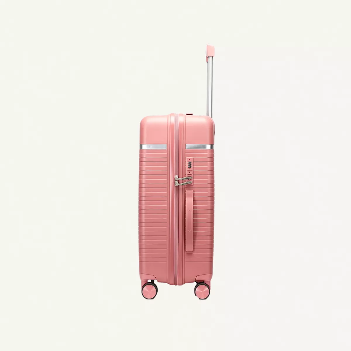 British Traveller 3-Piece Polypropylene Luggage Set | 20”, 24”, 28” Lightweight Suitcases with 360° Spinner Wheels, TSA Lock, Water & Scratch Resistant | Durable Hard Shell Trolley Bags with Telescopic Handle - Pink-1-1