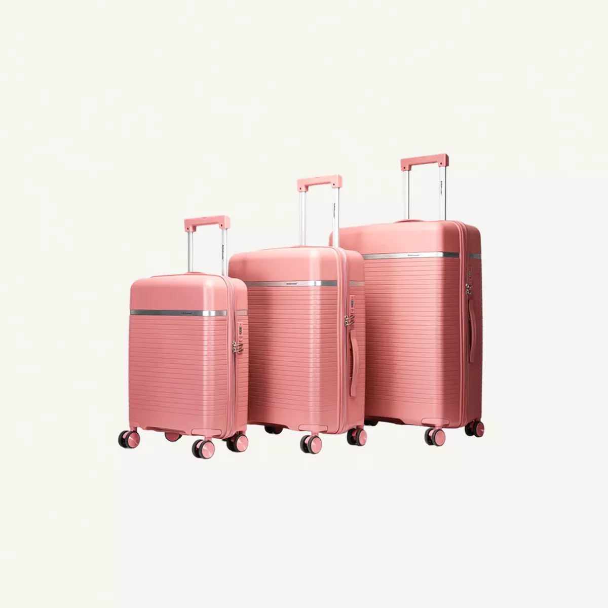 British Traveller 3-Piece Polypropylene Luggage Set | 20”, 24”, 28” Lightweight Suitcases with 360° Spinner Wheels, TSA Lock, Water & Scratch Resistant | Durable Hard Shell Trolley Bags with Telescopic Handle - Pink