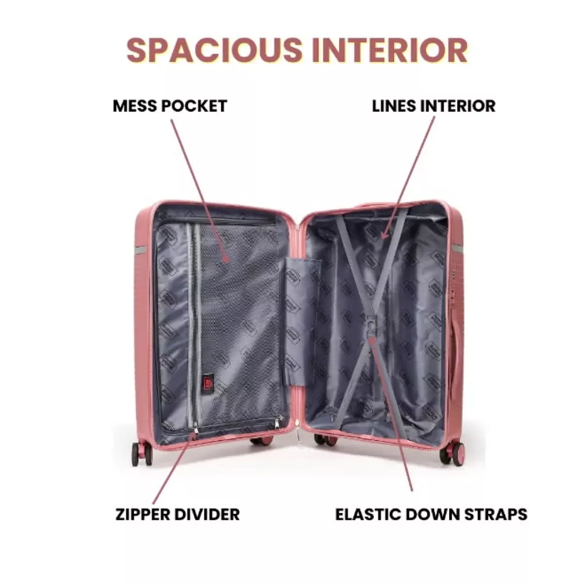 British Traveller 3-Piece Polypropylene Luggage Set | 20”, 24”, 28” Lightweight Suitcases with 360° Spinner Wheels, TSA Lock, Water & Scratch Resistant | Durable Hard Shell Trolley Bags with Telescopic Handle - Pink-5-5