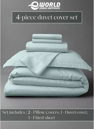 Premium Striped Duvet Set All Season – 4-Pieces Set Pastel Green | King Size 220x240 cm | Ultra-Soft, Wrinkle-Resistant & Made in Dubai | Includes Duvet Cover, Fitted Sheet (200x200 cm) & 2 Pillowcases (50x70 cm)-1