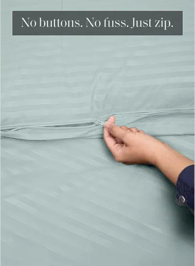 Premium Striped Duvet Set All Season – 4-Pieces Set Pastel Green | King Size 220x240 cm | Ultra-Soft, Wrinkle-Resistant & Made in Dubai | Includes Duvet Cover, Fitted Sheet (200x200 cm) & 2 Pillowcases (50x70 cm)-2