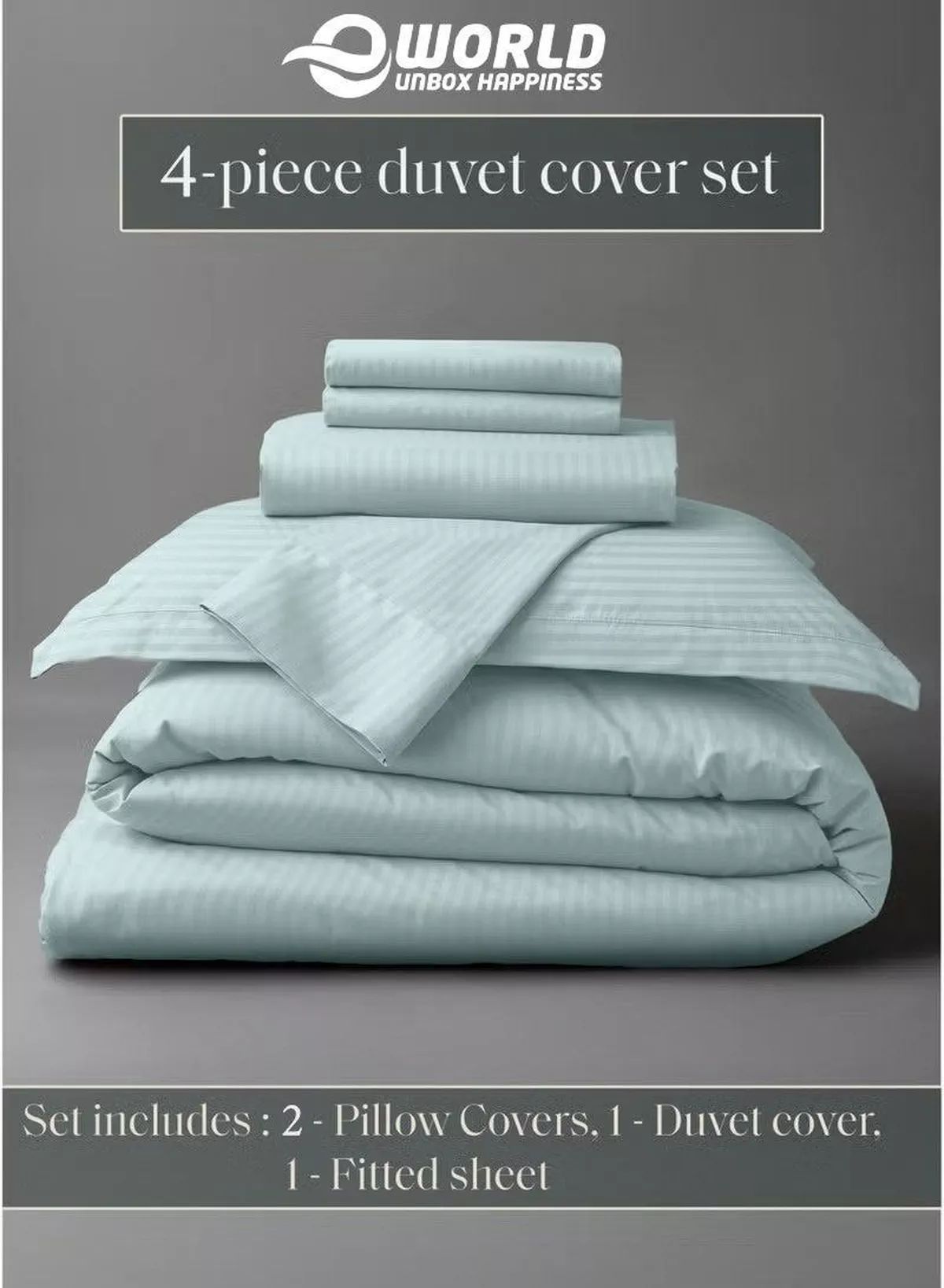 Premium Striped Duvet Set All Season – 4-Pieces Set Pastel Green | King Size 220x240 cm | Ultra-Soft, Wrinkle-Resistant & Made in Dubai | Includes Duvet Cover, Fitted Sheet (200x200 cm) & 2 Pillowcases (50x70 cm)-1-1