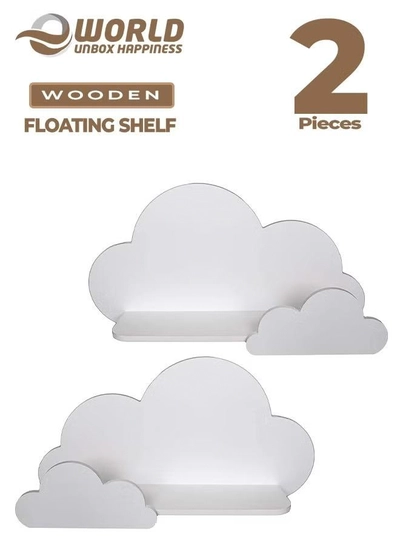 Eworld Set of 2 Wooden White Floating Shelves with water-resistant-0