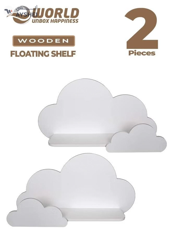 Eworld Set of 2 Wooden White Floating Shelves with water-resistant
