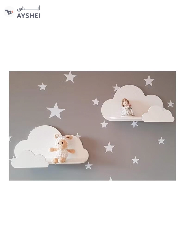 Eworld Set of 2 Wooden White Floating Shelves with water-resistant