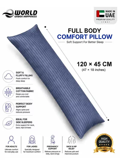 Premium Full Body Pillow for Adults, Ultra-Smooth Polyester Fiber, Breathable & Ideal for Side Sleepers, with Ultra-Soft Cotton Cover, Available in Multiple Colors, 120x45 cm-0