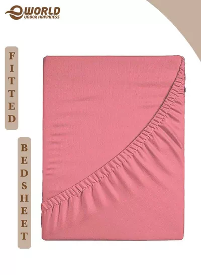 Dusty Rose Microfiber Fitted Bedsheet with Deep Pocket for a Snug Fit, Breathable, Machine Washable for Optimal Protection, Available in King, Queen and Single Sizes, Without Pillow Cover-0