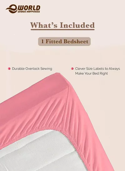 Dusty Rose Microfiber Fitted Bedsheet with Deep Pocket for a Snug Fit, Breathable, Machine Washable for Optimal Protection, Available in King, Queen and Single Sizes, Without Pillow Cover-3