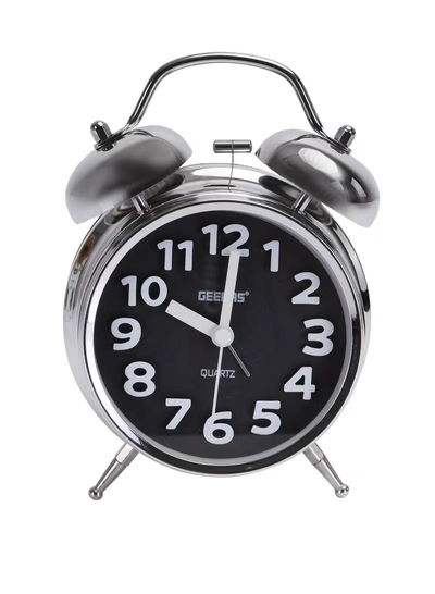 Geepas GWC26020 Twin Bell Alarm Clock, Chrome silver case, Portable, Loud Classic Analogue Alarm Clock with Backlight, Chrome Silver Body with Glass Lens, Round Twin Bell Clock with Step Movement, 2 Y-0