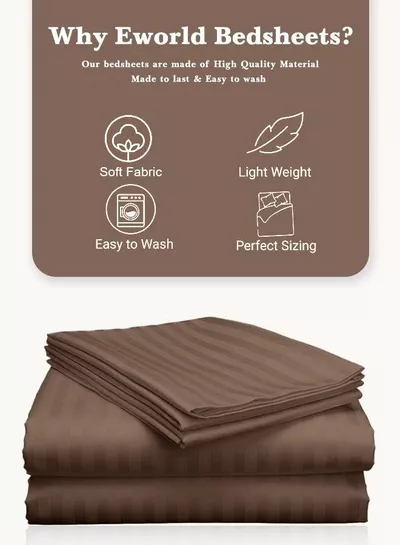3 Piece Luxury Dark Brown Striped Bed Sheet Set with 1 Deep Pocket Sheet and 2 Pillowcases for Hotel and Home Crafted from Ultra Soft and Breathable Microfiber for Year-Round Comfort, (Single/Double)-2