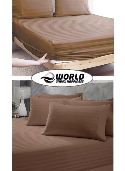 3 Piece Luxury Dark Brown Striped Bed Sheet Set with 1 Deep Pocket Sheet and 2 Pillowcases for Hotel and Home Crafted from Ultra Soft and Breathable Microfiber for Year-Round Comfort, (Single/Double)-5