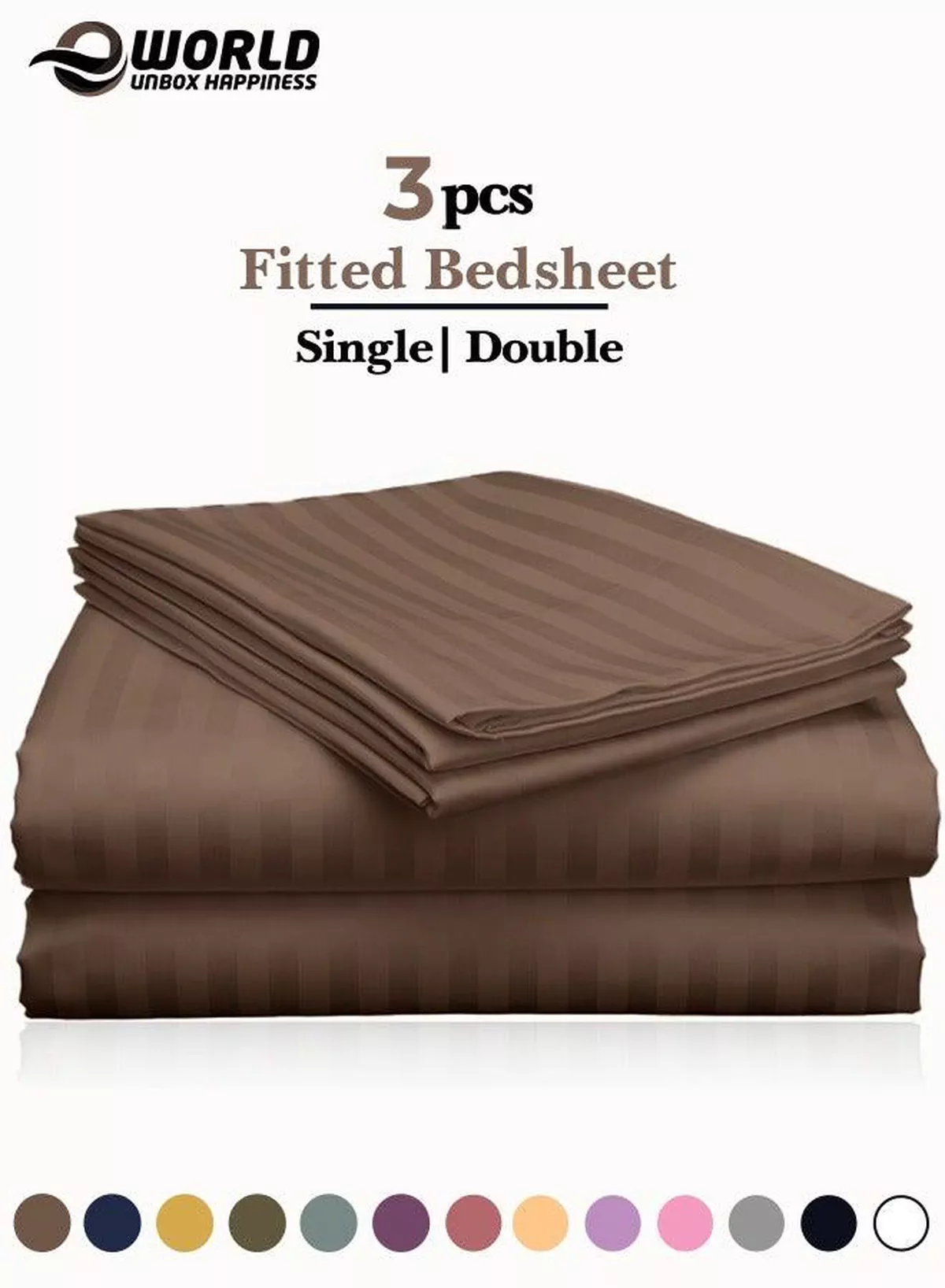 3 Piece Luxury Dark Brown Striped Bed Sheet Set with 1 Deep Pocket Sheet and 2 Pillowcases for Hotel and Home Crafted from Ultra Soft and Breathable Microfiber for Year-Round Comfort, (Single/Double)