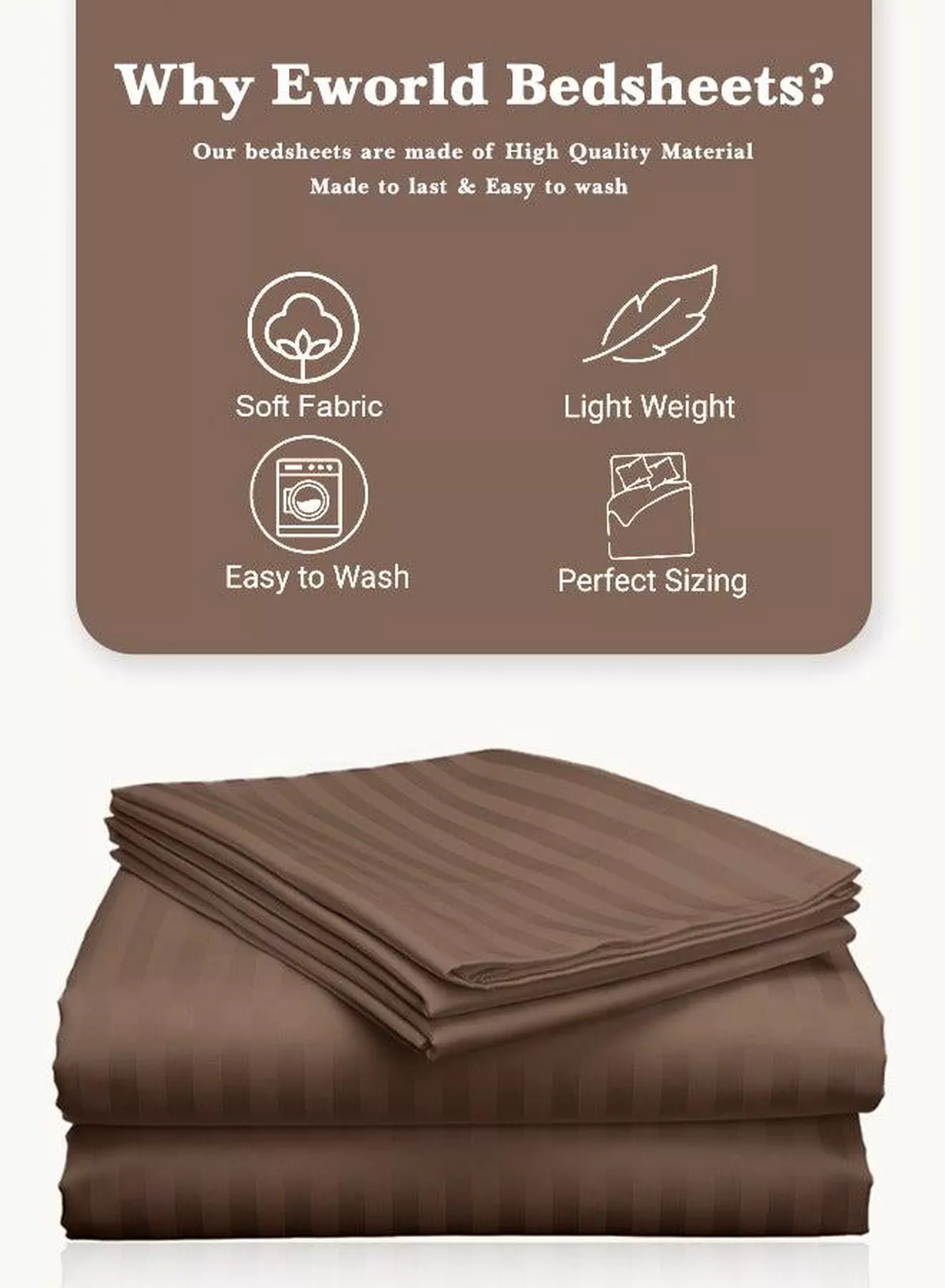 3 Piece Luxury Dark Brown Striped Bed Sheet Set with 1 Deep Pocket Sheet and 2 Pillowcases for Hotel and Home Crafted from Ultra Soft and Breathable Microfiber for Year-Round Comfort, (Single/Double)-2-2